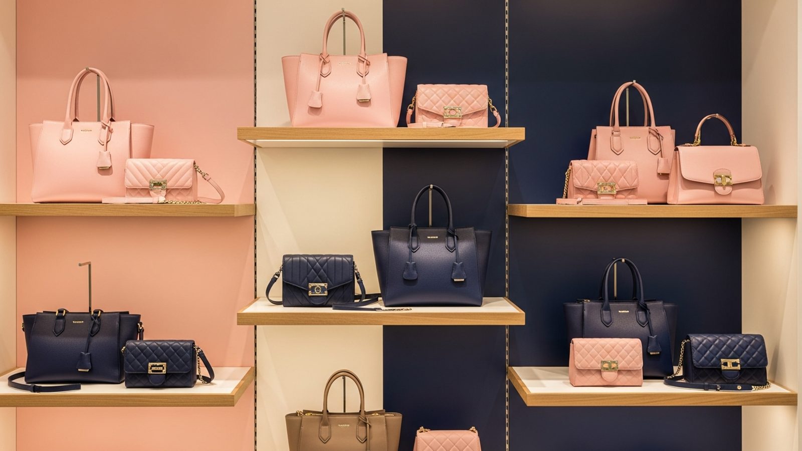 Exhibición de bolsas de mano elegantes en una boutique